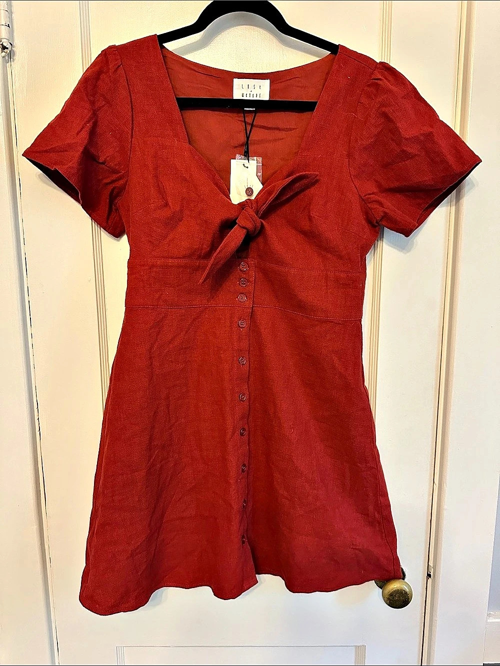 Lost Tie Front Mini Dress in Red Size Medium NWT